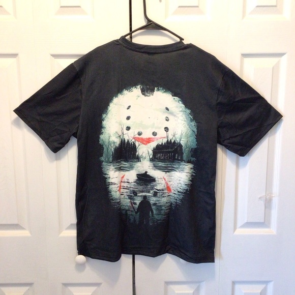 Mens Halloween Horror Scary Crystal Lake Camp Movie Killer Short Sleeve Tee - Picture 8 of 12